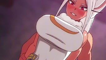 My hero academia'dan kıvrımlı mirko, köpek pozisyonunda amına sertçe geçiriyor.